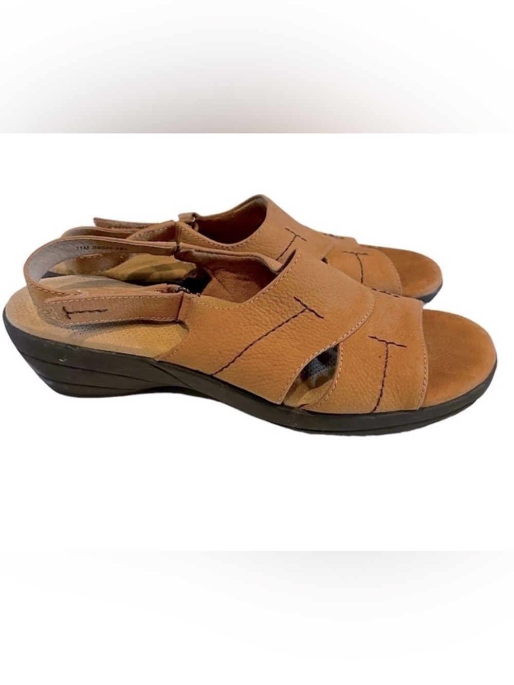 SOFTWALK Women's Cushion Sandals Shoes Beige Size 11 M Leather Open Toe Flats